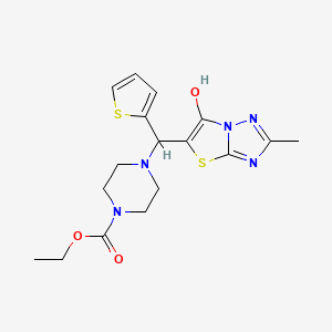 B2906853 Ethyl 4-((6-hydroxy-2-methylthiazolo[3,2-b][1,2,4]triazol-5-yl)(thiophen-2-yl)methyl)piperazine-1-carboxylate CAS No. 851970-26-8