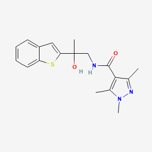 molecular formula C18H21N3O2S B2906857 N-(2-(benzo[b]thiophen-2-yl)-2-hydroxypropyl)-1,3,5-trimethyl-1H-pyrazole-4-carboxamide CAS No. 2034353-70-1