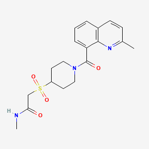 molecular formula C19H23N3O4S B2906869 N-methyl-2-((1-(2-methylquinoline-8-carbonyl)piperidin-4-yl)sulfonyl)acetamide CAS No. 1797630-40-0