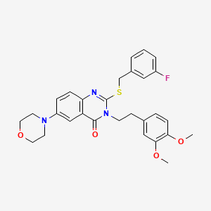 molecular formula C29H30FN3O4S B2906893 3-(3,4-dimethoxyphenethyl)-2-((3-fluorobenzyl)thio)-6-morpholinoquinazolin-4(3H)-one CAS No. 689760-36-9
