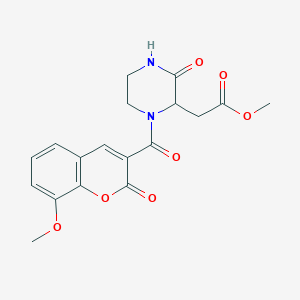 molecular formula C18H18N2O7 B2906904 methyl 2-(1-(8-methoxy-2-oxo-2H-chromene-3-carbonyl)-3-oxopiperazin-2-yl)acetate CAS No. 1101131-57-0