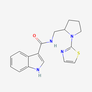 molecular formula C17H18N4OS B2906905 N-((1-(thiazol-2-yl)pyrrolidin-2-yl)methyl)-1H-indole-3-carboxamide CAS No. 1788556-43-3