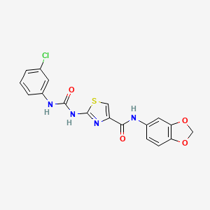 molecular formula C18H13ClN4O4S B2906922 N-(benzo[d][1,3]dioxol-5-yl)-2-(3-(3-chlorophenyl)ureido)thiazole-4-carboxamide CAS No. 955760-59-5