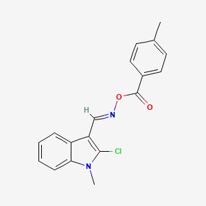 molecular formula C18H15ClN2O2 B2906935 2-chloro-1-methyl-3-({[(4-methylbenzoyl)oxy]imino}methyl)-1H-indole CAS No. 477887-39-1