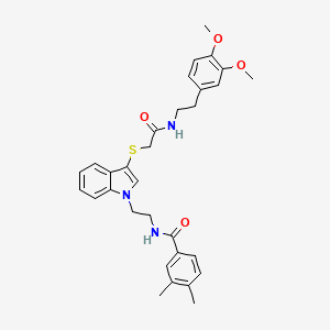 N-(2-(3-((2-((3,4-dimethoxyphenethyl)amino)-2-oxoethyl)thio)-1H-indol-1-yl)ethyl)-3,4-dimethylbenzamide