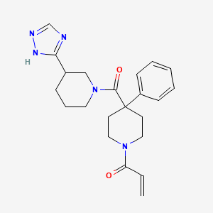 molecular formula C22H27N5O2 B2906942 1-[4-Phenyl-4-[3-(1H-1,2,4-triazol-5-yl)piperidine-1-carbonyl]piperidin-1-yl]prop-2-en-1-one CAS No. 2411199-60-3