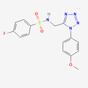 molecular formula C15H14FN5O3S B2906944 4-fluoro-N-((1-(4-methoxyphenyl)-1H-tetrazol-5-yl)methyl)benzenesulfonamide CAS No. 920465-26-5