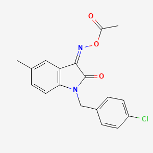 molecular formula C18H15ClN2O3 B2906947 3-[(acetyloxy)imino]-1-(4-chlorobenzyl)-5-methyl-1,3-dihydro-2H-indol-2-one CAS No. 320420-83-5