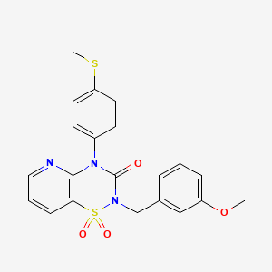 molecular formula C21H19N3O4S2 B2906952 2-(3-methoxybenzyl)-4-(4-(methylthio)phenyl)-2H-pyrido[2,3-e][1,2,4]thiadiazin-3(4H)-one 1,1-dioxide CAS No. 1251708-05-0