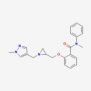 molecular formula C22H24N4O2 B2906957 N-Methyl-2-[[1-[(1-methylpyrazol-4-yl)methyl]aziridin-2-yl]methoxy]-N-phenylbenzamide CAS No. 2418678-84-7