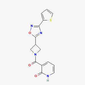 molecular formula C15H12N4O3S B2906960 3-(3-(3-(thiophen-2-yl)-1,2,4-oxadiazol-5-yl)azetidine-1-carbonyl)pyridin-2(1H)-one CAS No. 1324679-70-0