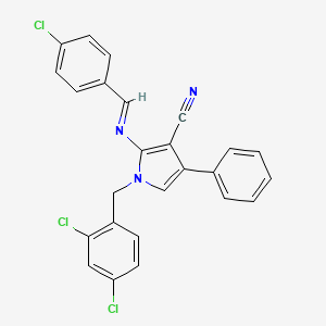 molecular formula C25H16Cl3N3 B2906961 2-{[(4-chlorophenyl)methylene]amino}-1-(2,4-dichlorobenzyl)-4-phenyl-1H-pyrrole-3-carbonitrile CAS No. 303150-00-7