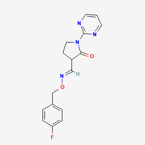 molecular formula C16H15FN4O2 B2906962 2-oxo-1-(2-pyrimidinyl)-3-pyrrolidinecarbaldehyde O-(4-fluorobenzyl)oxime CAS No. 339110-92-8