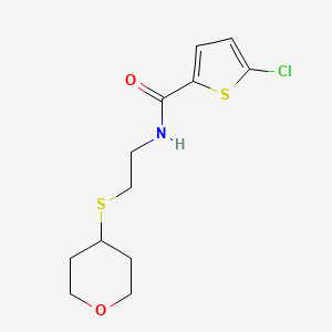 molecular formula C12H16ClNO2S2 B2906971 5-chloro-N-(2-((tetrahydro-2H-pyran-4-yl)thio)ethyl)thiophene-2-carboxamide CAS No. 2034355-50-3