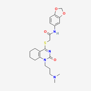 molecular formula C22H28N4O4S B2906994 N-(benzo[d][1,3]dioxol-5-yl)-2-((1-(3-(dimethylamino)propyl)-2-oxo-1,2,5,6,7,8-hexahydroquinazolin-4-yl)thio)acetamide CAS No. 899749-62-3