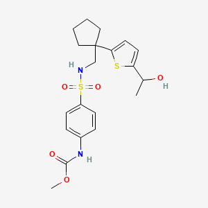 molecular formula C20H26N2O5S2 B2906996 methyl (4-(N-((1-(5-(1-hydroxyethyl)thiophen-2-yl)cyclopentyl)methyl)sulfamoyl)phenyl)carbamate CAS No. 2034549-85-2