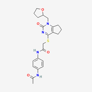 molecular formula C22H26N4O4S B2907002 N-(4-acetamidophenyl)-2-((2-oxo-1-((tetrahydrofuran-2-yl)methyl)-2,5,6,7-tetrahydro-1H-cyclopenta[d]pyrimidin-4-yl)thio)acetamide CAS No. 899951-62-3