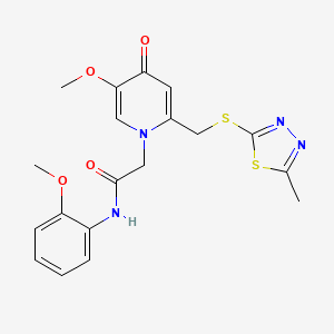 molecular formula C19H20N4O4S2 B2907007 2-(5-methoxy-2-(((5-methyl-1,3,4-thiadiazol-2-yl)thio)methyl)-4-oxopyridin-1(4H)-yl)-N-(2-methoxyphenyl)acetamide CAS No. 933206-54-3