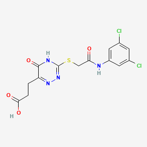 molecular formula C14H12Cl2N4O4S B2907054 3-[3-({2-[(3,5-Dichlorophenyl)amino]-2-oxoethyl}sulfanyl)-5-hydroxy-1,2,4-triazin-6-yl]propanoic acid CAS No. 881434-41-9