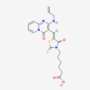 molecular formula C21H22N4O4S2 B2907060 (Z)-6-(5-((2-(allylamino)-4-oxo-4H-pyrido[1,2-a]pyrimidin-3-yl)methylene)-4-oxo-2-thioxothiazolidin-3-yl)hexanoic acid CAS No. 469879-43-4