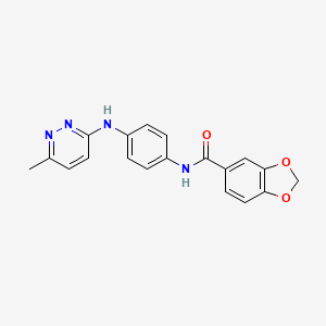 molecular formula C19H16N4O3 B2907064 N-(4-((6-甲基吡哒嗪-3-基)氨基)苯基)苯并[d][1,3]二氧杂环-5-甲酰胺 CAS No. 1172566-93-6