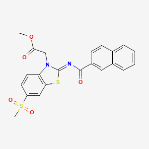 molecular formula C22H18N2O5S2 B2907072 (Z)-methyl 2-(2-((2-naphthoyl)imino)-6-(methylsulfonyl)benzo[d]thiazol-3(2H)-yl)acetate CAS No. 941997-25-7