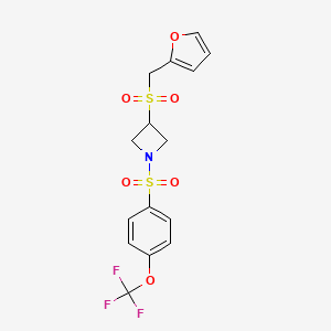 molecular formula C15H14F3NO6S2 B2907089 3-((Furan-2-ylmethyl)sulfonyl)-1-((4-(trifluoromethoxy)phenyl)sulfonyl)azetidine CAS No. 1797020-84-8