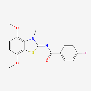 N-(4,7-dimethoxy-3-methyl-1,3-benzothiazol-2-ylidene)-4-fluorobenzamide