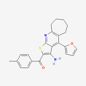 molecular formula C24H22N2O2S B2907153 (3-amino-4-(furan-2-yl)-6,7,8,9-tetrahydro-5H-cyclohepta[b]thieno[3,2-e]pyridin-2-yl)(p-tolyl)methanone CAS No. 434295-47-3