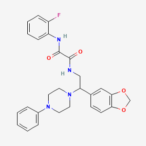 molecular formula C27H27FN4O4 B2907188 N-[2-(1,3-benzodioxol-5-yl)-2-(4-phenylpiperazin-1-yl)ethyl]-N'-(2-fluorophenyl)ethanediamide CAS No. 896347-23-2