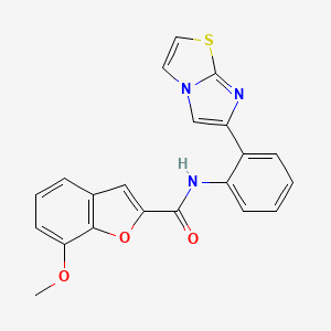 molecular formula C21H15N3O3S B2907200 N-(2-(imidazo[2,1-b]thiazol-6-yl)phenyl)-7-methoxybenzofuran-2-carboxamide CAS No. 1795360-66-5