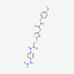 molecular formula C23H24N4O4S2 B2907213 N-(4-acetamidophenyl)-2-((4-(2-((4-methoxybenzyl)amino)-2-oxoethyl)thiazol-2-yl)thio)acetamide CAS No. 941960-95-8