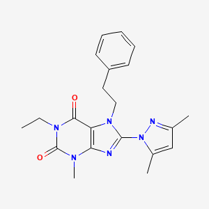 molecular formula C21H24N6O2 B2907214 8-(3,5-dimethyl-1H-pyrazol-1-yl)-1-ethyl-3-methyl-7-phenethyl-1H-purine-2,6(3H,7H)-dione CAS No. 1014008-58-2