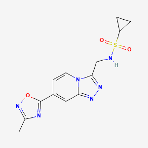 molecular formula C13H14N6O3S B2907218 N-((7-(3-methyl-1,2,4-oxadiazol-5-yl)-[1,2,4]triazolo[4,3-a]pyridin-3-yl)methyl)cyclopropanesulfonamide CAS No. 1904016-69-8