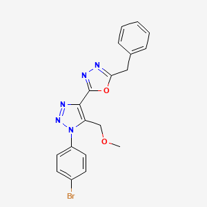 molecular formula C19H16BrN5O2 B2907231 2-benzyl-5-(1-(4-bromophenyl)-5-(methoxymethyl)-1H-1,2,3-triazol-4-yl)-1,3,4-oxadiazole CAS No. 1081148-27-7