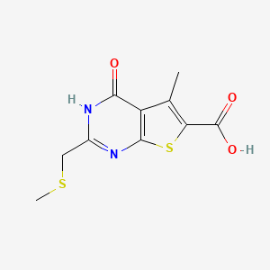 molecular formula C10H10N2O3S2 B2907232 5-methyl-2-[(methylsulfanyl)methyl]-4-oxo-3H,4H-thieno[2,3-d]pyrimidine-6-carboxylic acid CAS No. 733030-95-0