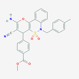 molecular formula C28H23N3O5S B2907234 Methyl 4-[2-amino-3-cyano-6-(4-methylbenzyl)-5,5-dioxido-4,6-dihydropyrano[3,2-c][2,1]benzothiazin-4-yl]benzoate CAS No. 893296-69-0