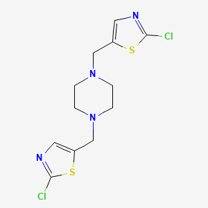 molecular formula C12H14Cl2N4S2 B2907236 1,4-Bis[(2-chloro-1,3-thiazol-5-yl)methyl]piperazine CAS No. 882748-01-8