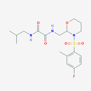 molecular formula C18H26FN3O5S B2907244 N1-((3-((4-fluoro-2-methylphenyl)sulfonyl)-1,3-oxazinan-2-yl)methyl)-N2-isobutyloxalamide CAS No. 872724-12-4