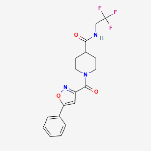 molecular formula C18H18F3N3O3 B2907250 1-(5-phenylisoxazole-3-carbonyl)-N-(2,2,2-trifluoroethyl)piperidine-4-carboxamide CAS No. 1207012-24-5