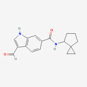 molecular formula C17H18N2O2 B2907293 3-Formyl-N-spiro[2.4]heptan-7-yl-1H-indole-6-carboxamide CAS No. 2249552-68-7