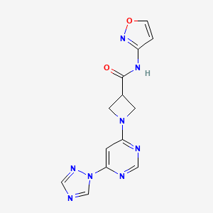 molecular formula C13H12N8O2 B2907379 1-(6-(1H-1,2,4-triazol-1-yl)pyrimidin-4-yl)-N-(isoxazol-3-yl)azetidine-3-carboxamide CAS No. 2034583-77-0