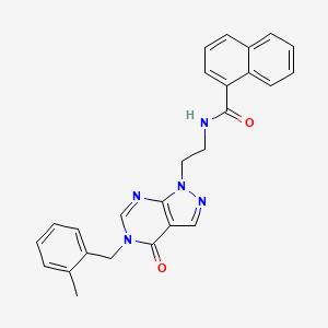 molecular formula C26H23N5O2 B2907421 N-(2-(5-(2-methylbenzyl)-4-oxo-4,5-dihydro-1H-pyrazolo[3,4-d]pyrimidin-1-yl)ethyl)-1-naphthamide CAS No. 922086-97-3