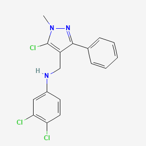 molecular formula C17H14Cl3N3 B2907423 N-[(5-chloro-1-methyl-3-phenyl-1H-pyrazol-4-yl)methyl]-N-(3,4-dichlorophenyl)amine CAS No. 956185-01-6
