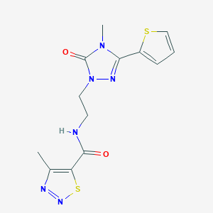 molecular formula C13H14N6O2S2 B2907451 4-methyl-N-(2-(4-methyl-5-oxo-3-(thiophen-2-yl)-4,5-dihydro-1H-1,2,4-triazol-1-yl)ethyl)-1,2,3-thiadiazole-5-carboxamide CAS No. 1203394-23-3