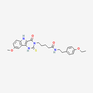 molecular formula C26H30N4O4S B2907452 N-[2-(4-ethoxyphenyl)ethyl]-5-(8-methoxy-4-oxo-2-sulfanylidene-1,5-dihydropyrimido[5,4-b]indol-3-yl)pentanamide CAS No. 866870-42-0