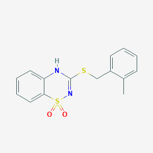 molecular formula C15H14N2O2S2 B2907471 3-[(2-methylbenzyl)thio]-4H-1,2,4-benzothiadiazine 1,1-dioxide CAS No. 896686-38-7