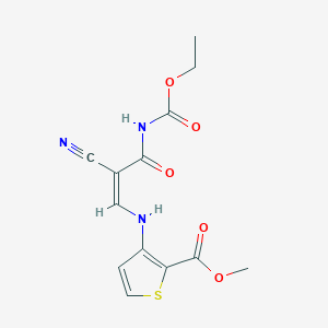 molecular formula C13H13N3O5S B2907486 Methyl 3-({2-cyano-3-[(ethoxycarbonyl)amino]-3-oxo-1-propenyl}amino)-2-thiophenecarboxylate CAS No. 477853-60-4