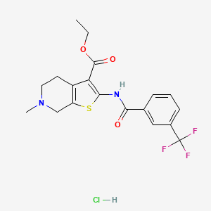 molecular formula C19H20ClF3N2O3S B2907495 Ethyl 6-methyl-2-(3-(trifluoromethyl)benzamido)-4,5,6,7-tetrahydrothieno[2,3-c]pyridine-3-carboxylate hydrochloride CAS No. 1216397-02-2