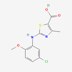 molecular formula C12H11ClN2O3S B2907498 2-(5-Chloro-2-methoxyanilino)-4-methyl-1,3-thiazole-5-carboxylic acid CAS No. 890082-10-7